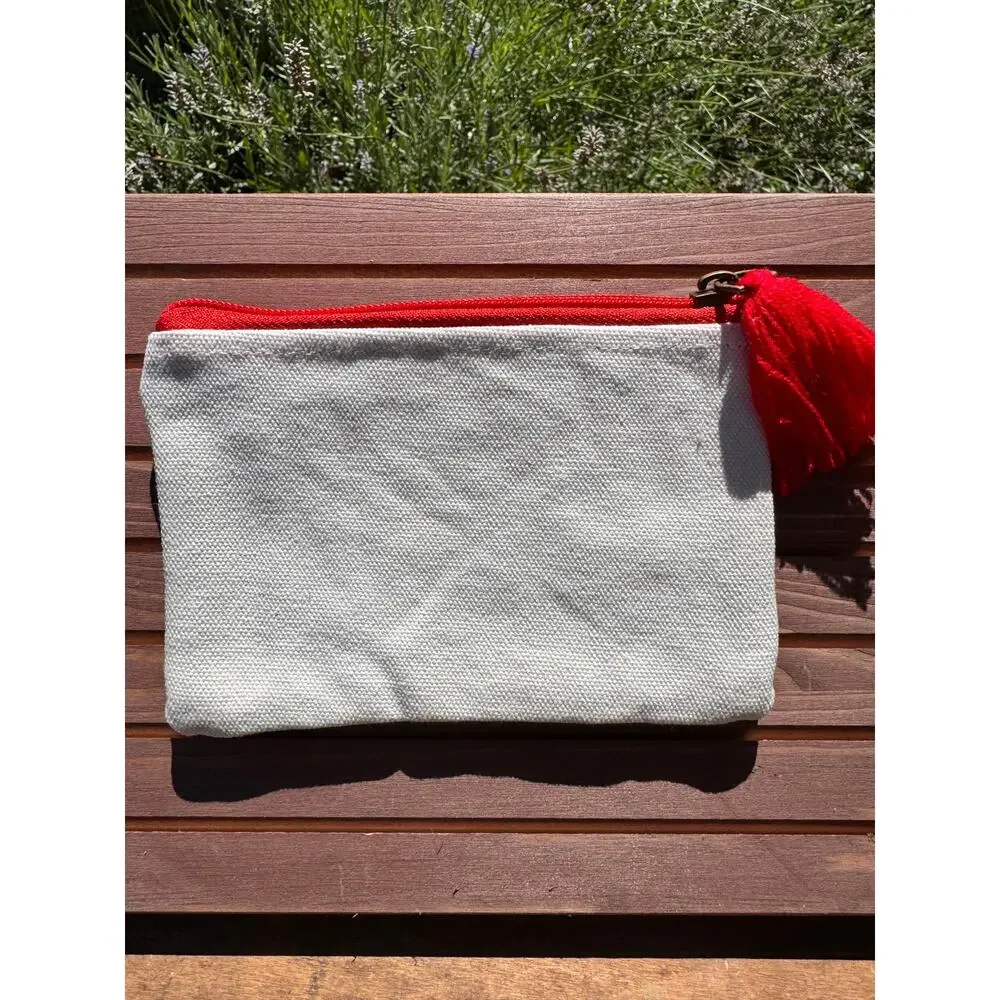Embroidered Red Flower Canvas Coin Pouch 4 x 6 Bag Makeup Bag Coin Pouch Travel